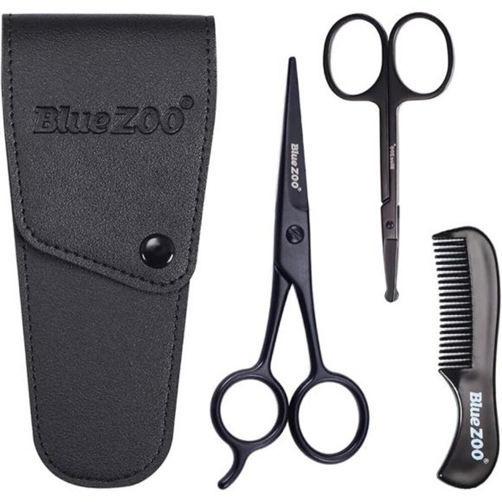 Beard Mustache Scissors and Comb Kit, Rounded Safety Nose Hair Scissor